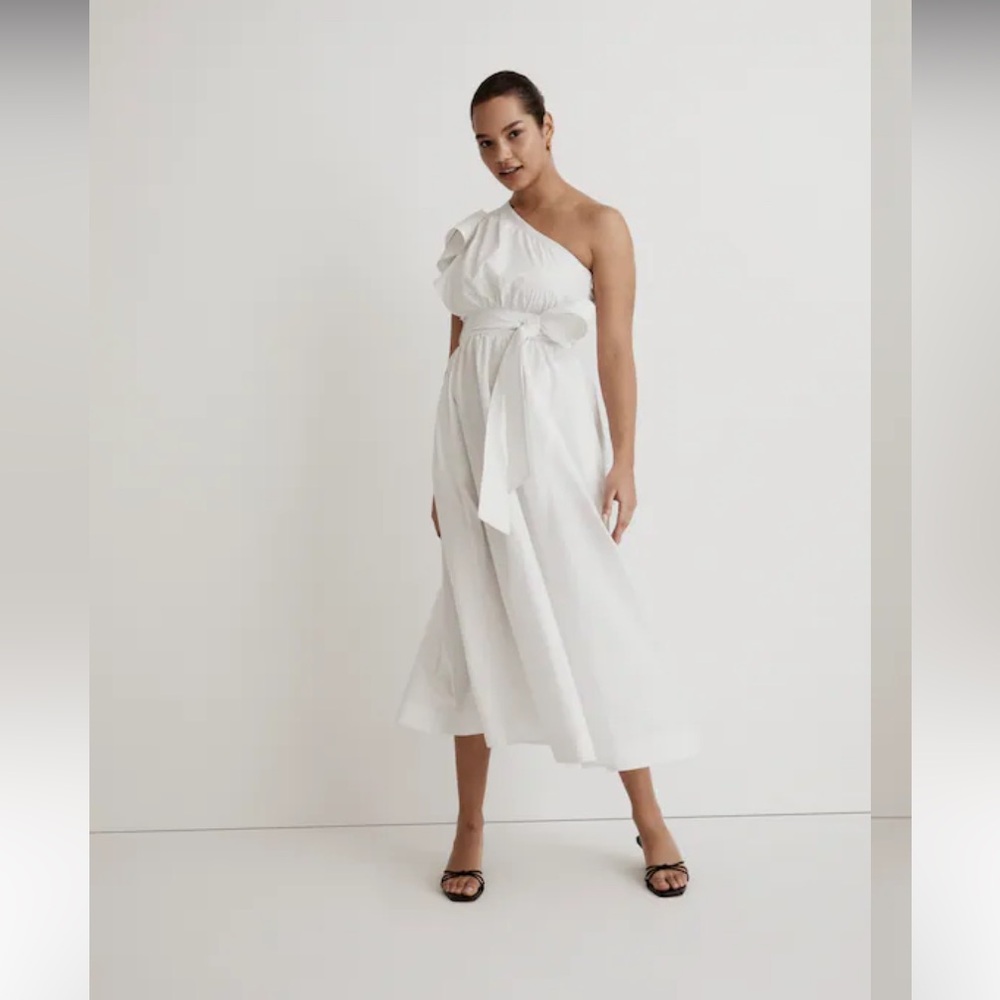 Madewell ruffled White One-Shoulder midi Dress 10